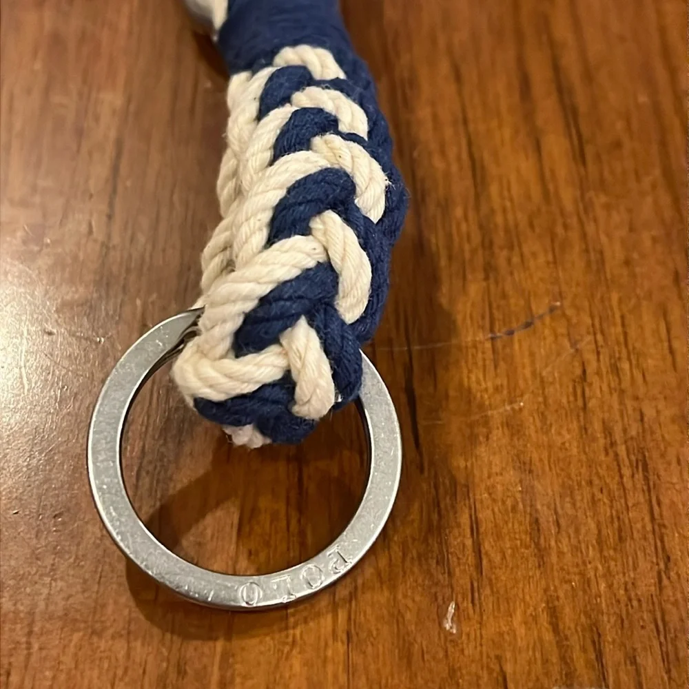 Polo Ralph Lauren Nautical Keychain key chain FOB new blue white braided cotton